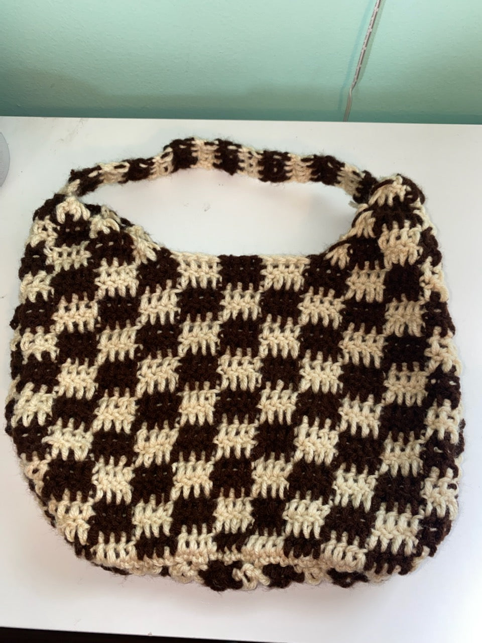 Checkered Crochet Tote Bag Large