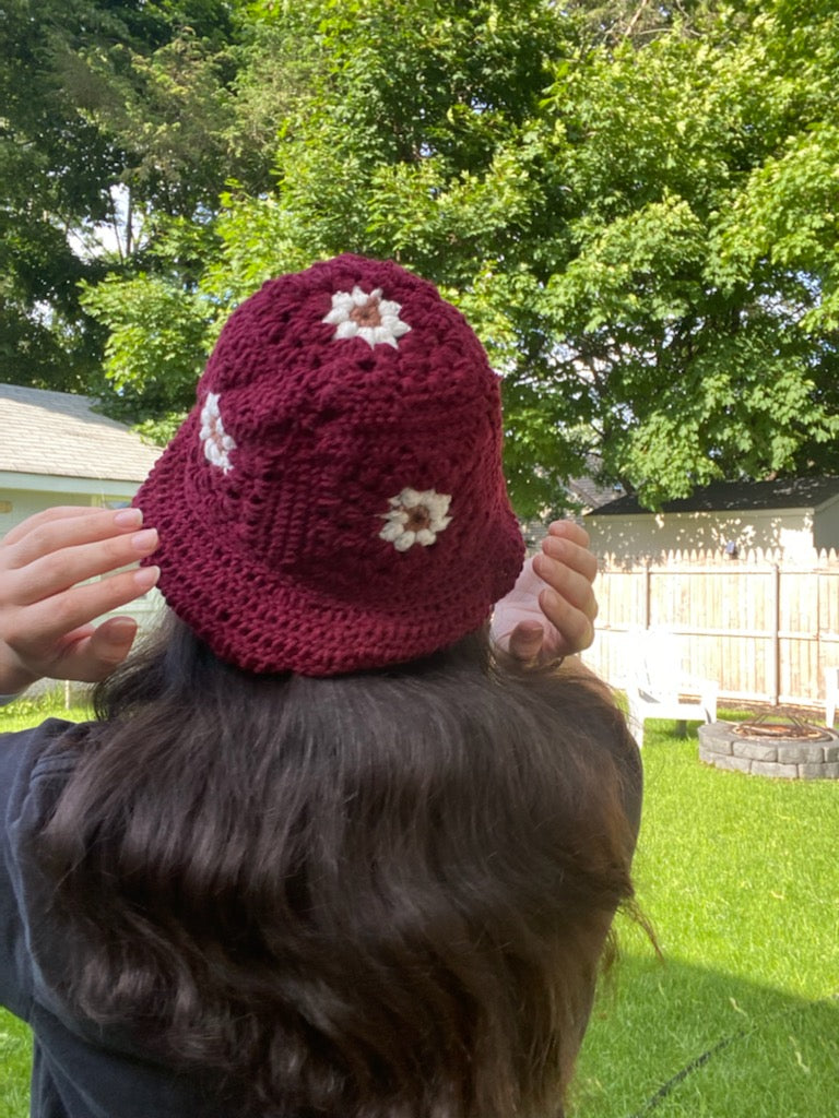 Crochet Flower Granny Square Bucket Hat