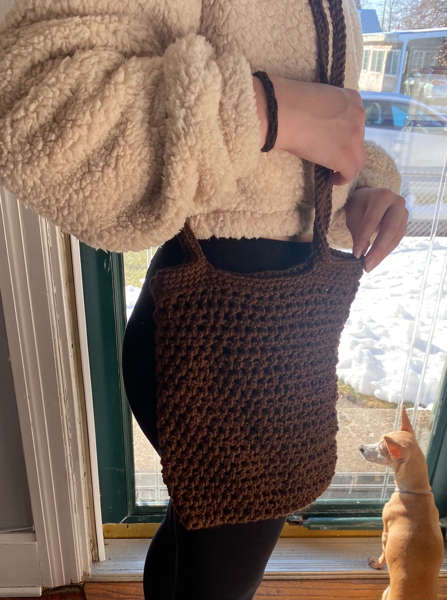 Crochet Chocolate Mesh Tote Bag