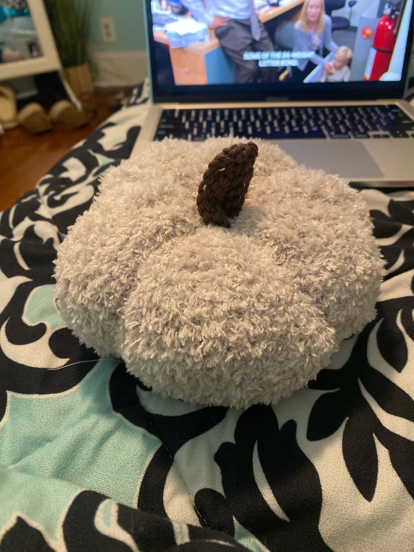 Large Knit Fuzzy Pumpkin