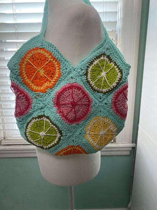 Crochet Fruit Granny Square Tote Bag