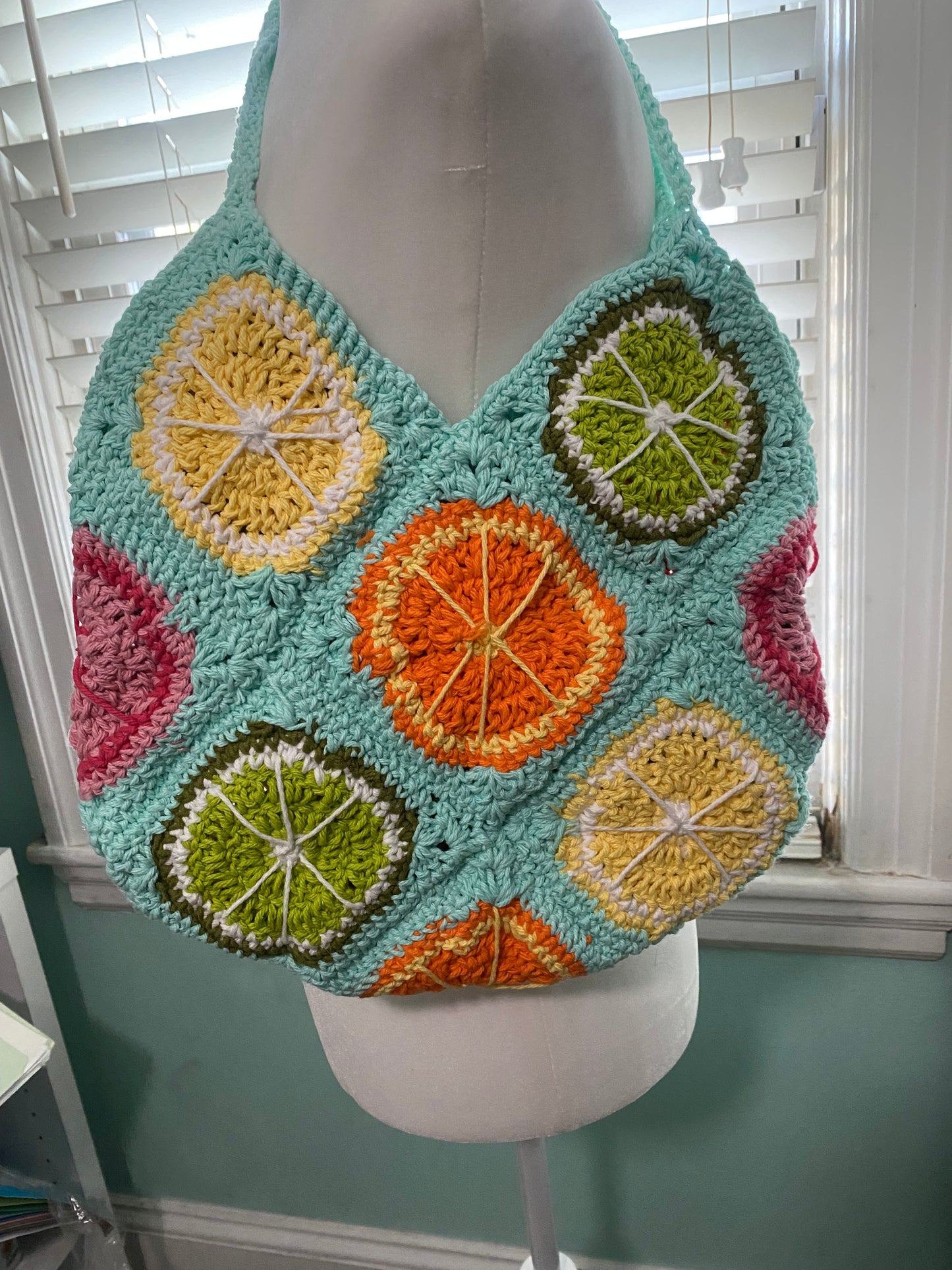 Crochet Fruit Granny Square Tote Bag