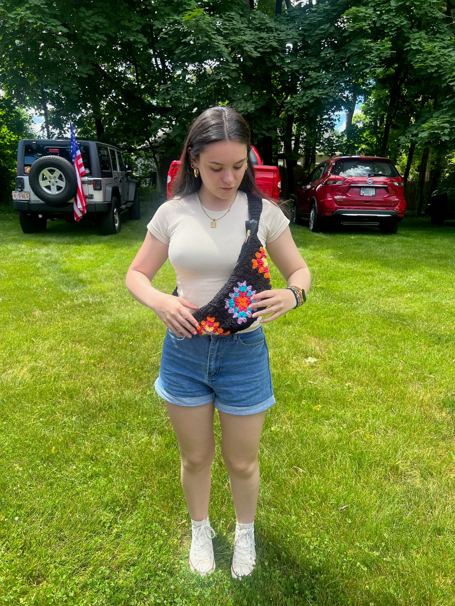 Crochet Granny Square Fanny Pack with Zipper