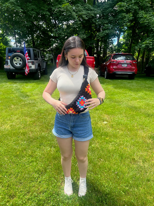 Crochet Granny Square Fanny Pack with Zipper