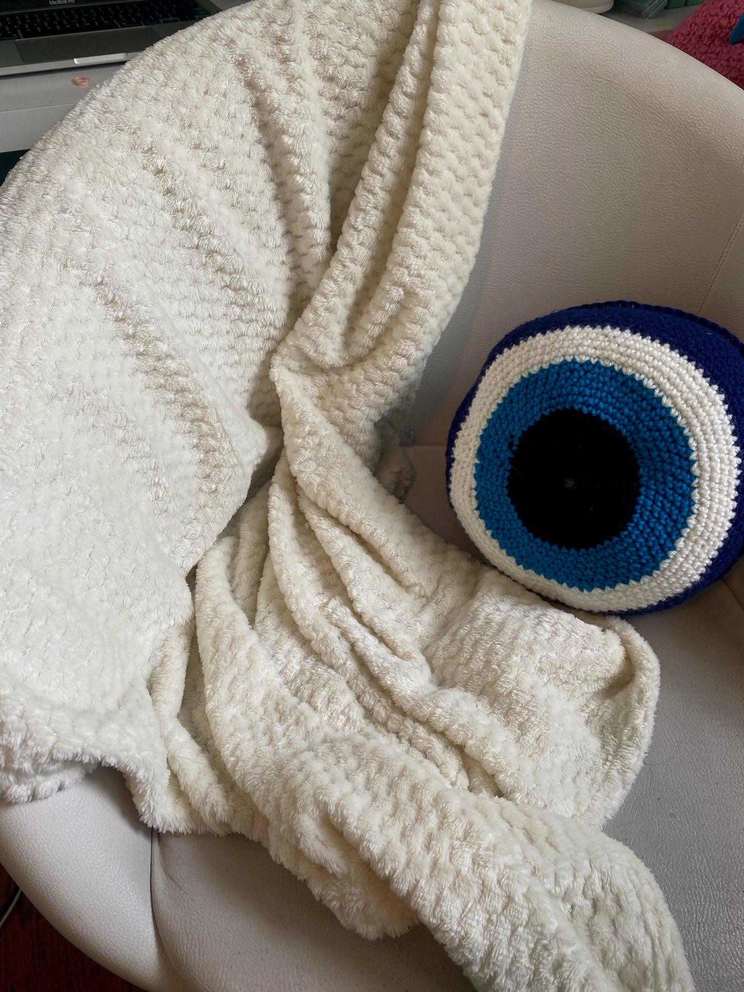 Crochet Evil Eye Throw Pillow