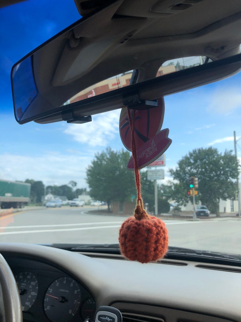 Mini Crochet Pumpkin Car Mirror Accessory