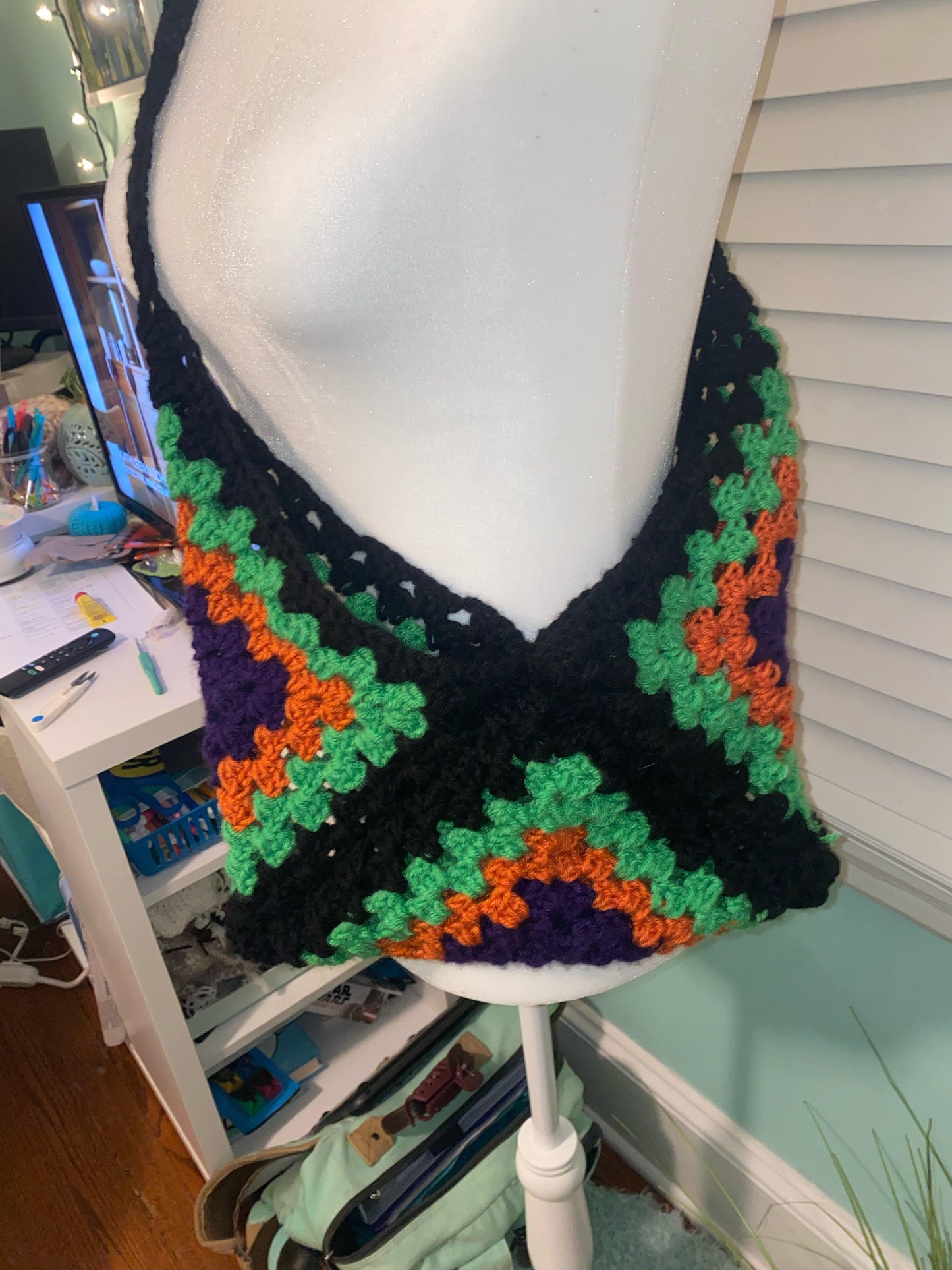 Crochet Halloween Granny Square Tote Bag