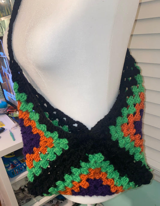 Crochet Halloween Granny Square Tote Bag