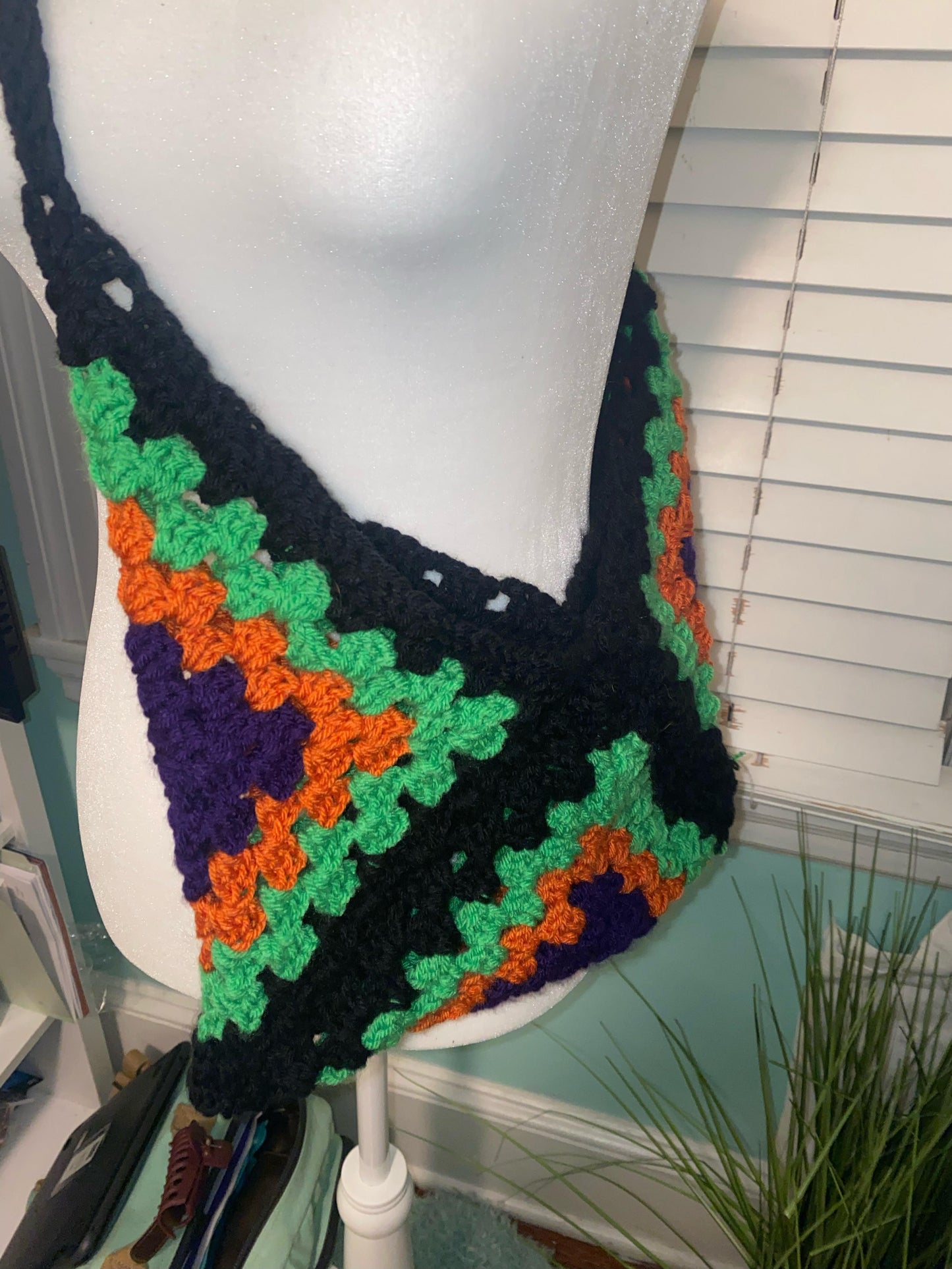 Crochet Halloween Granny Square Tote Bag